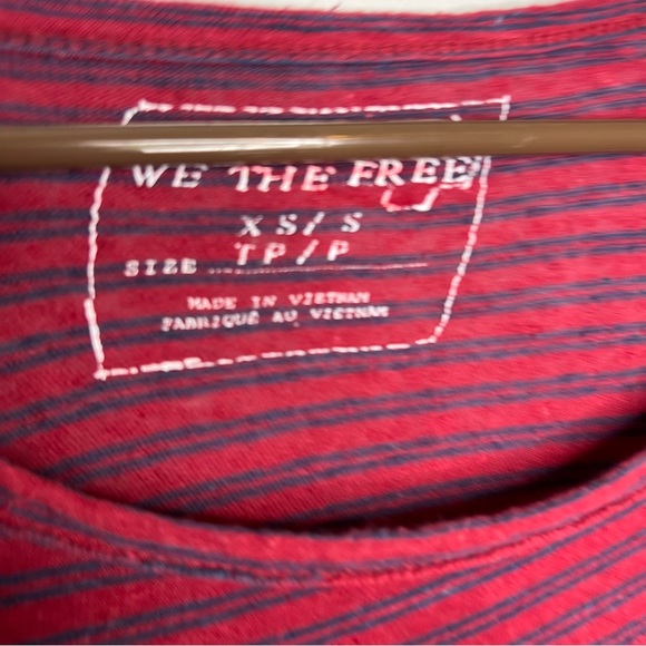 We The Free Free People Red & Navy Stripe Linen Blend Loose Lagenlook Tunic Top - Picture 5 of 6